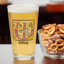 Lettre Florale médiévale illuminée W Monogramme