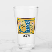 Verre LETTRE Florale MOYENNE ÉCLAIRÉE J MONO (Devant)