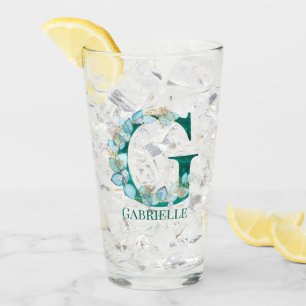 Verre Lettre G Monogramme Or et Sarcelle Aquarelle