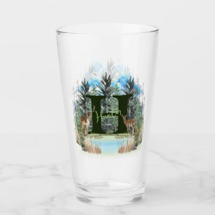 Verre Lettre H Monogramme Personnalisé Cerf Aquarelle