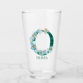 Verre Lettre initiale O monogramme en aquarelle sarcelle (Devant)