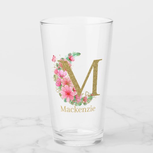 Verre LETTRE M AQUACOLE OR ET MONOGRAPHIQUE Floral (Devant)