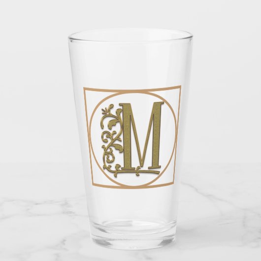 Verre LETTRE M MONOGRAM Beau Mariage Nouveau Accueil Cad (Devant)
