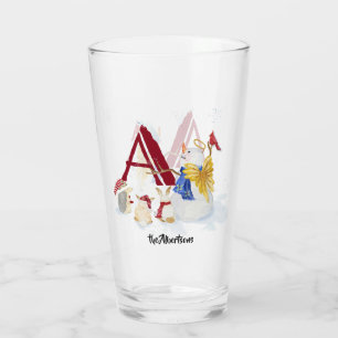 Verre Lettre monogramme A Joyeux Noël Angel Snowman