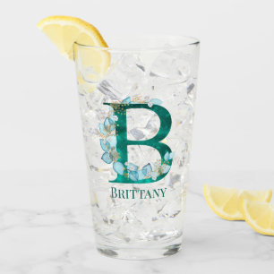 Verre Lettre monogramme B en aquarelle sarcelle et or