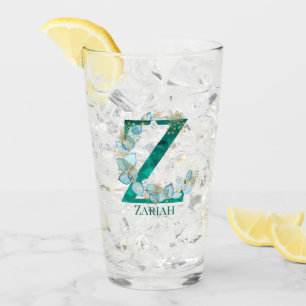 Verre Lettre monogramme Z en aquarelle sarcelle et or