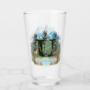 Verre Lettre U personnalisée monogramme cerf aquarelle
