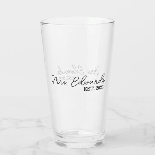 Verre Limite Cursive Mme Custom Nom de famille Mariage C (Dos)