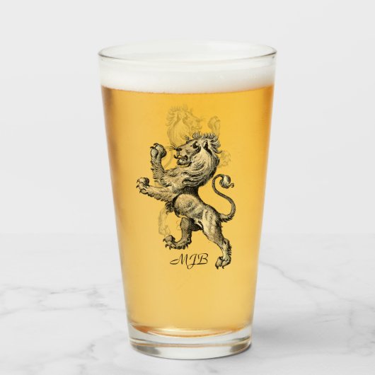 Verre Lion héraldique personnalisable Monogramme (Devant (rempli))