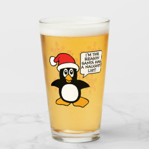 Verre Liste vilaine de Père Noël de pingouin de Noël