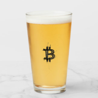 Verre Logo Bitcoin en ligne art (Noir ₿)