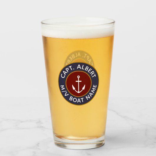 Verre Logo d'Ancre personnalisé du capitaine Maroon (Devant (rempli))