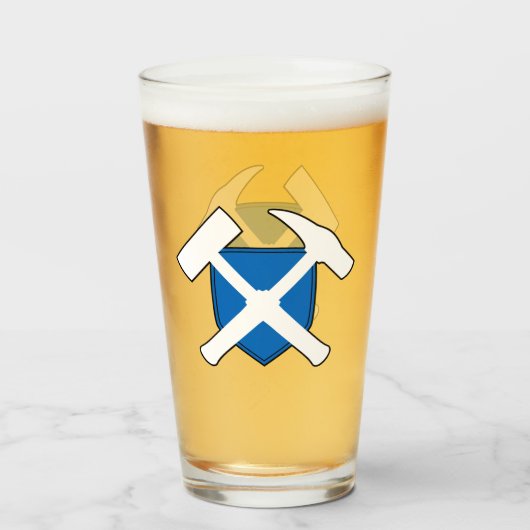 Verre Logo du marteau de pierre du géologue avec drapeau (Devant (rempli))