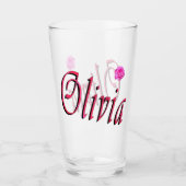 Verre Logo du nom Olivia avec rose, (Devant)