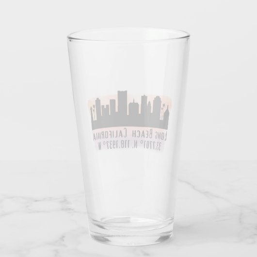 Verre Long Beach Skyline Latitude et Longitude Pint (Dos)