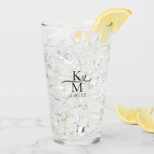 Verre Love Calligraphy Initiales Coeur Noir B&W ID940 (Dos glace)