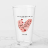 Verre Love You Custom Text Name Aquarelle Coeurs rouges (Devant)