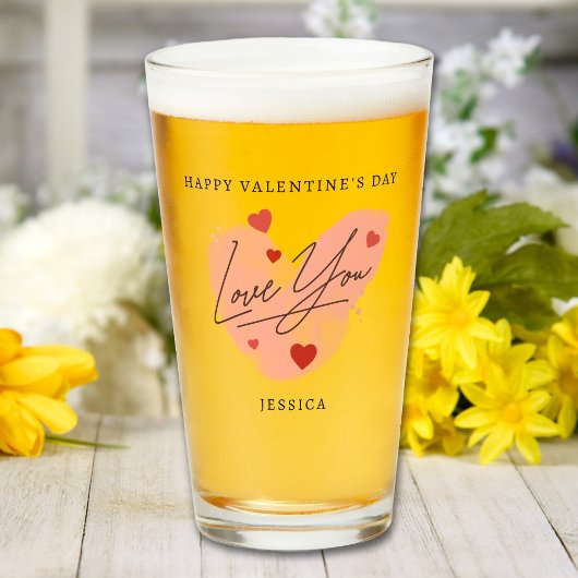Verre Love You Custom Text Name Aquarelle Coeurs rouges