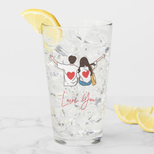 Verre Love You Illustrated Romantic Glass Cup (Devant glace)