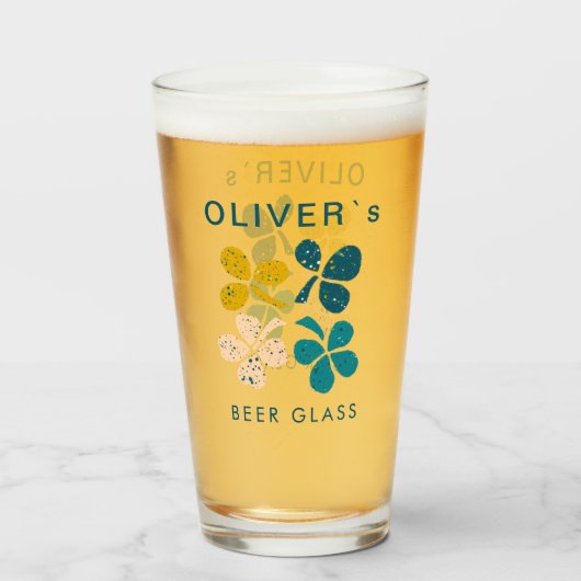 Verre Lucky Clover Shamrock St Patrick`s day Nom Bière (Devant (rempli))