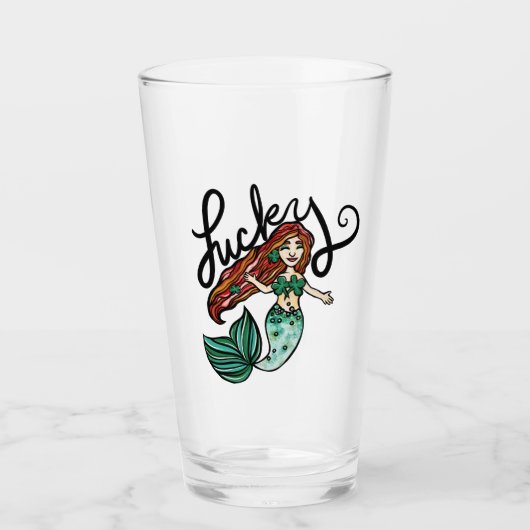 Verre Lucky Mermaid Shamrock Redhead Irish Mermaids (Devant)