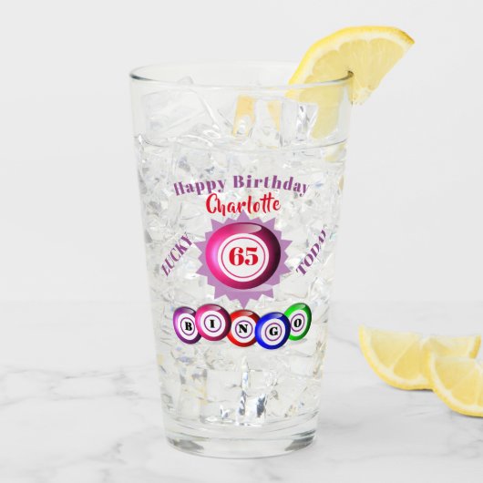 Verre Lucky Nombre Bingo Thème Anniversaire (Dos glace)