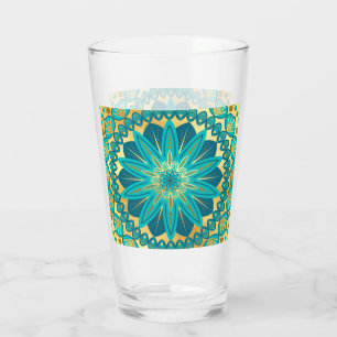 Verre Mandala Fleur Or Bleu
