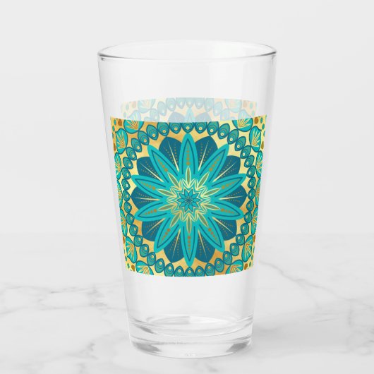 Verre Mandala Fleur Or Bleu (Dos)