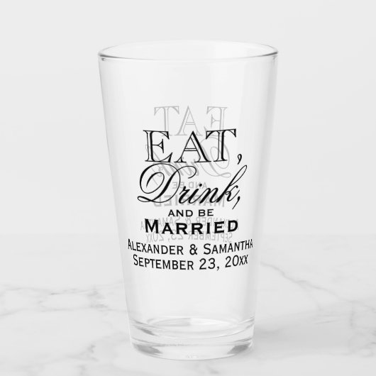 Verre Mangez, buvez, et soyez mariage fait sur commande (Devant)