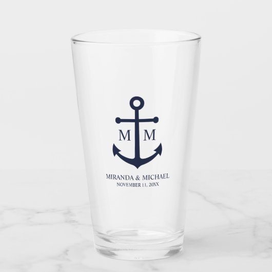 Verre Mariage Ancre bleu marine (Devant)