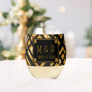 Verre Mariage Art Déco noir et or