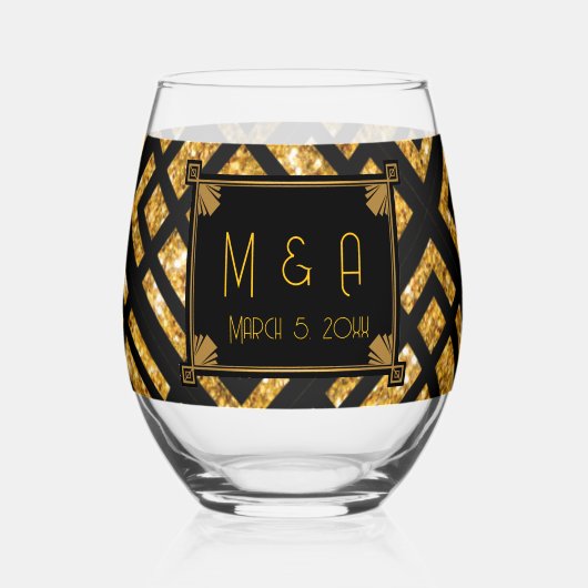 Verre Mariage Art Déco noir et or (Recto)