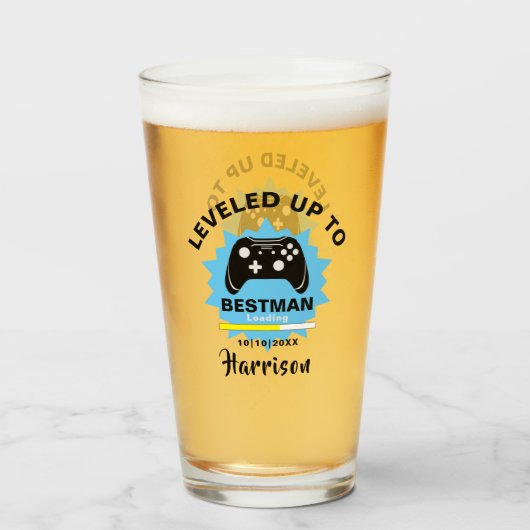 Verre Mariage Best Man Levelup Gamer Fun Glass (Devant (rempli))