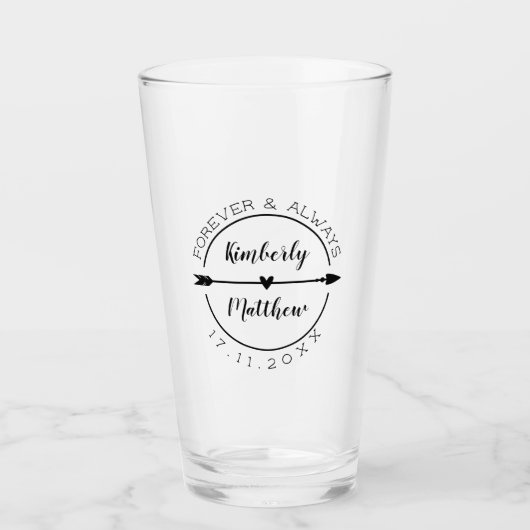 Verre Mariage de flèche cardiaque pour toujours et toujo (Devant)