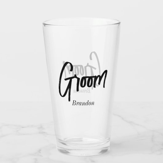 Verre Mariage de script noir blanc Groom (Dos)