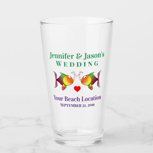 Verre Mariage Fish Beach Destination Tropicale Beer Pint (Devant)