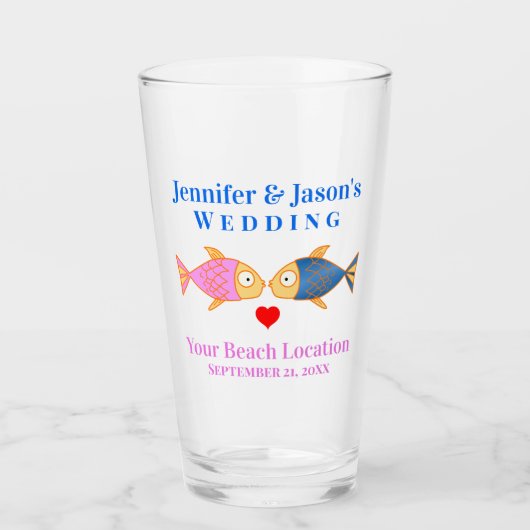 Verre Mariage Fish Beach Destination Tropicale Beer Pint (Devant)