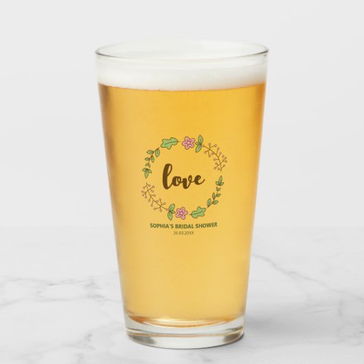Verre Mariage Fleurs Roses Feuilles Vertes (Devant (rempli))