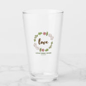 Verre Mariage Fleurs Roses Feuilles Vertes (Devant)
