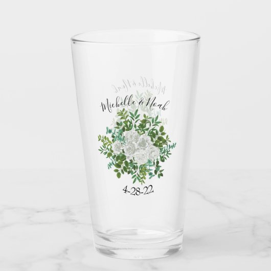Verre Mariage floral rose noire et blanche (Devant)