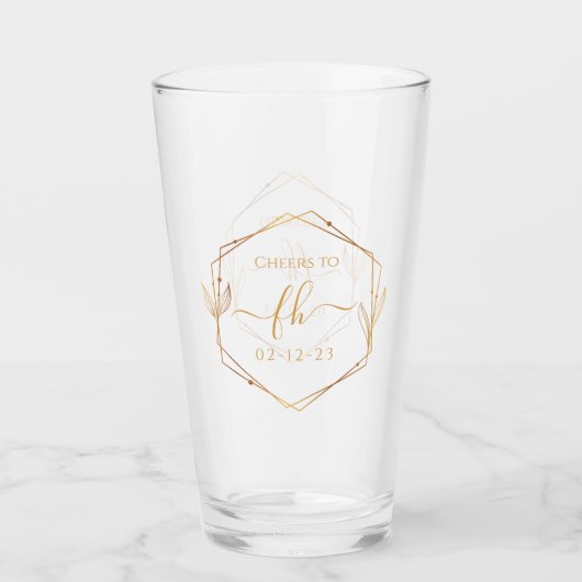 Verre Mariage Initiales Monogrammées Or Classique Élégan (Devant)