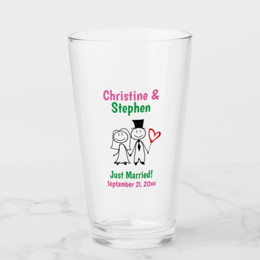 Verre Mariage Mariée Groom mignonne Cartoon Stick Couple (Devant)