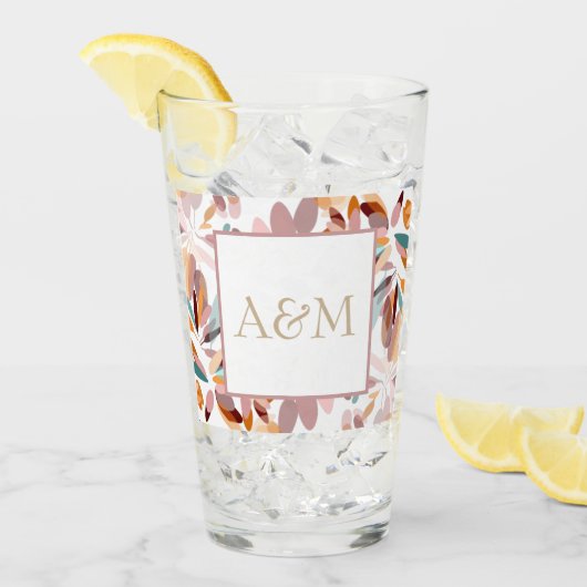 Verre Mariage/Monogramme Style Printemps Moderne Floral (Devant glace)
