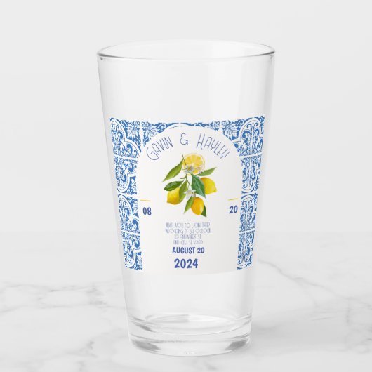 Verre Mariage Portugal | Carreaux bleus et citrons (Devant)