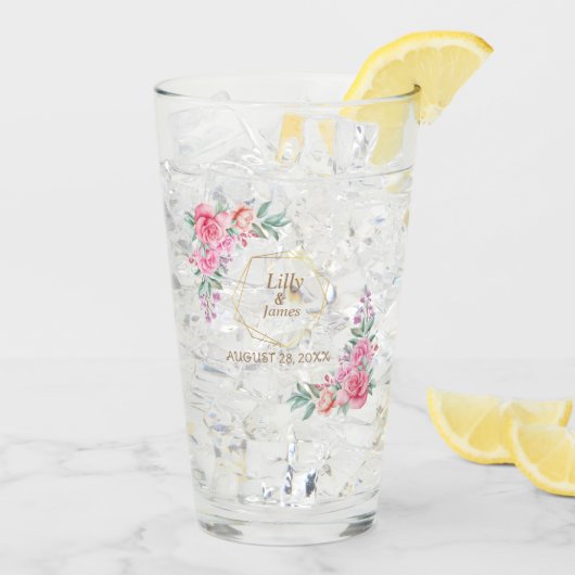 Verre Mariage rose floral (Dos glace)