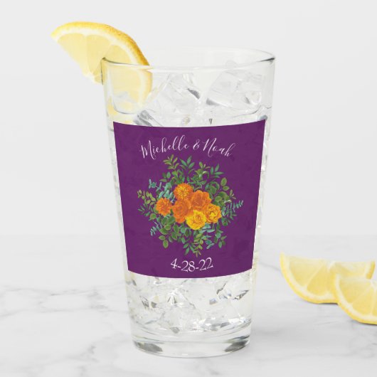 Verre Mariage Rose Orange Pourpre Printemps (Devant glace)