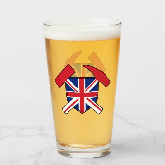 Verre Marteau de rock et logo Union Jack du géologue (Devant (rempli))