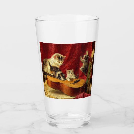 Verre Mère Chat et chatons Jouer avec la guitare (Devant)