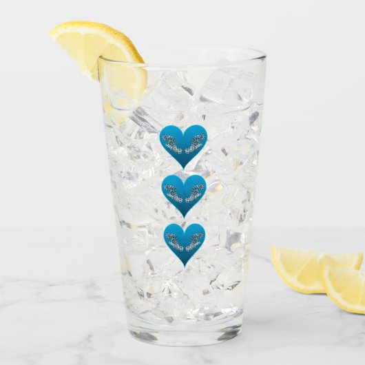 Verre Mérou - Cœurs bleus, disposés verticalement | (Devant glace)
