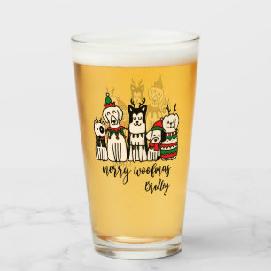 Verre Merry Woofmas Chiens mignons Noël Nom personnalisé